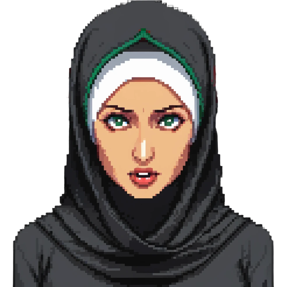 hijabi woman, face contorted in anger emoji