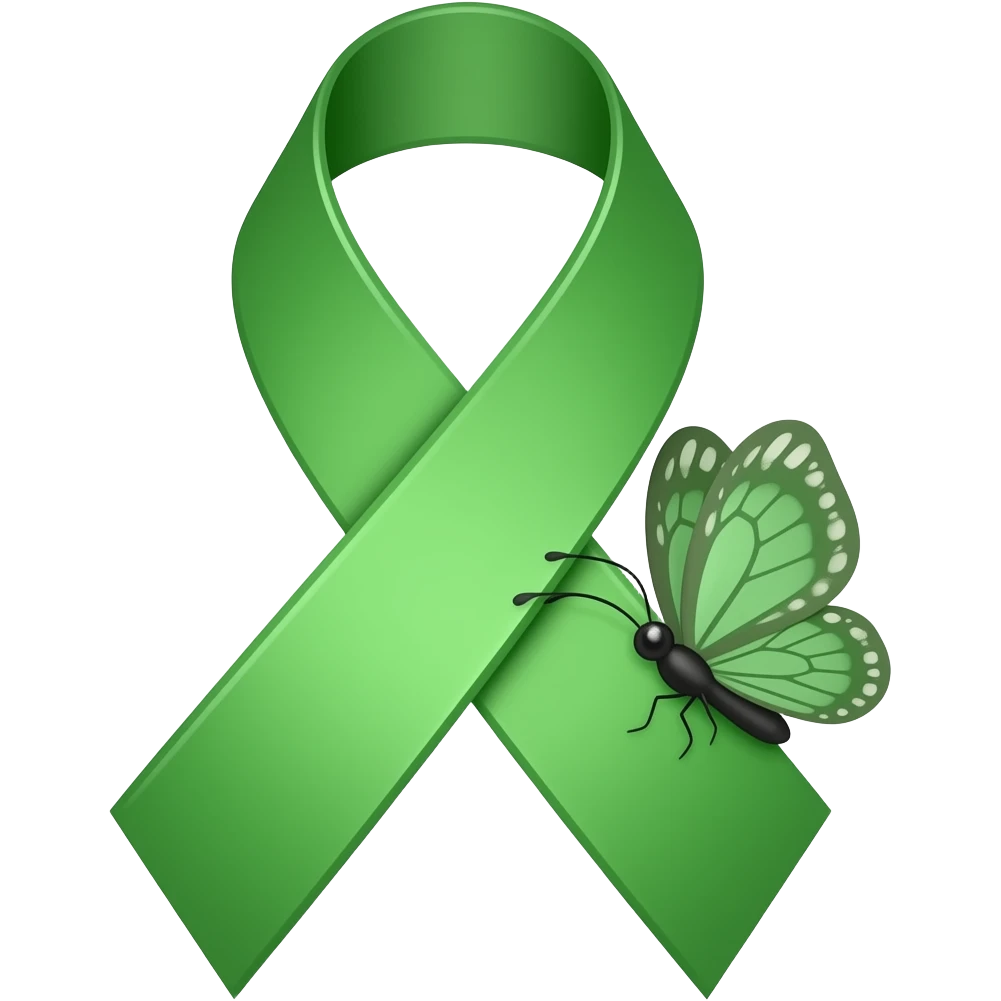 emerald green cancer ribbon with a cute small butterfly emoji