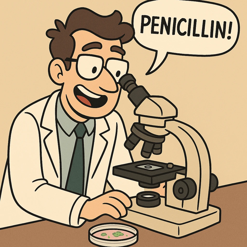   A modern doctor discovering penicillin with a microscope emoji