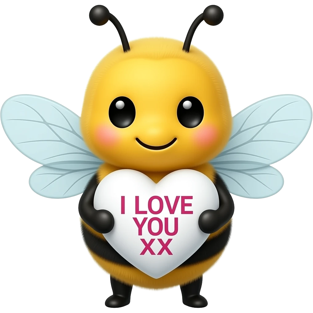 Cute bumblebee holding a white love heart  I LOVE YOU XX emoji