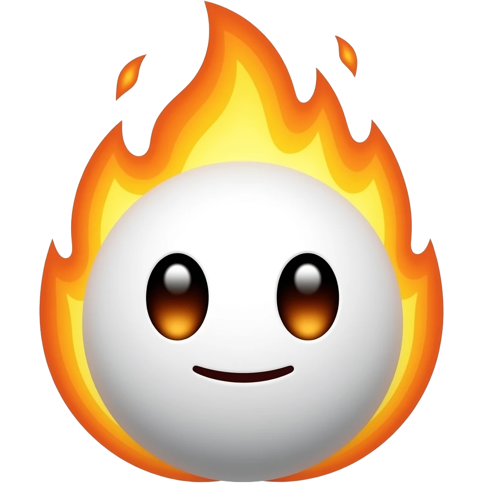 White Kuwaii fire ball with eyes emoji