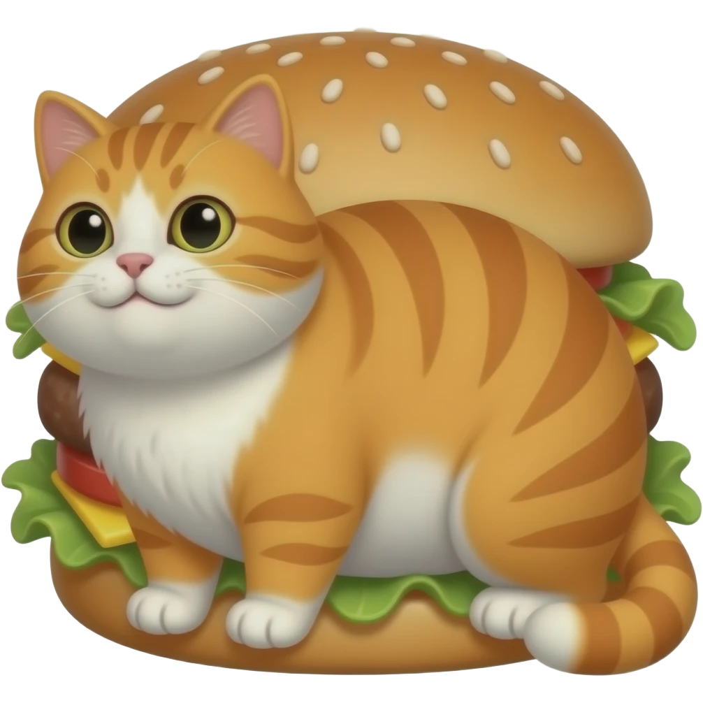 Orange and white fat cat with big butt on a cheeseburger emoji