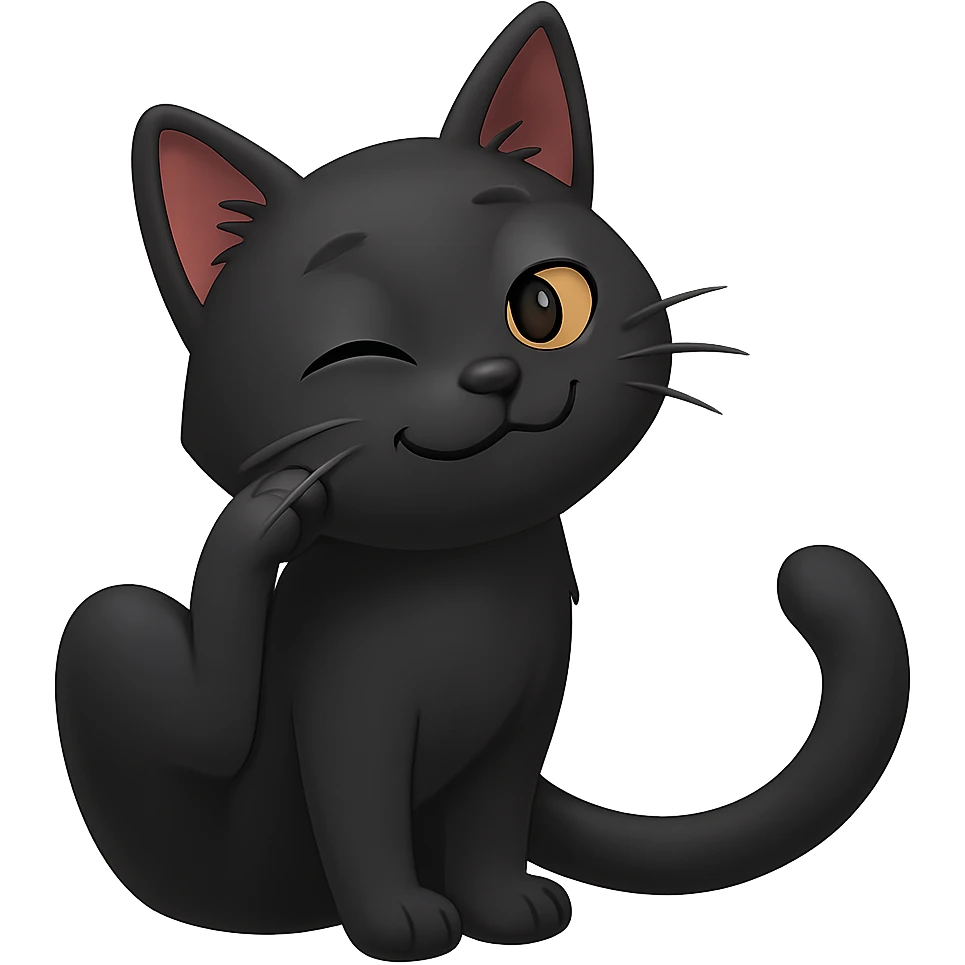 Edit the image of a black cat scratching its neck in the same pose, in emoji style with transparent background. emoji