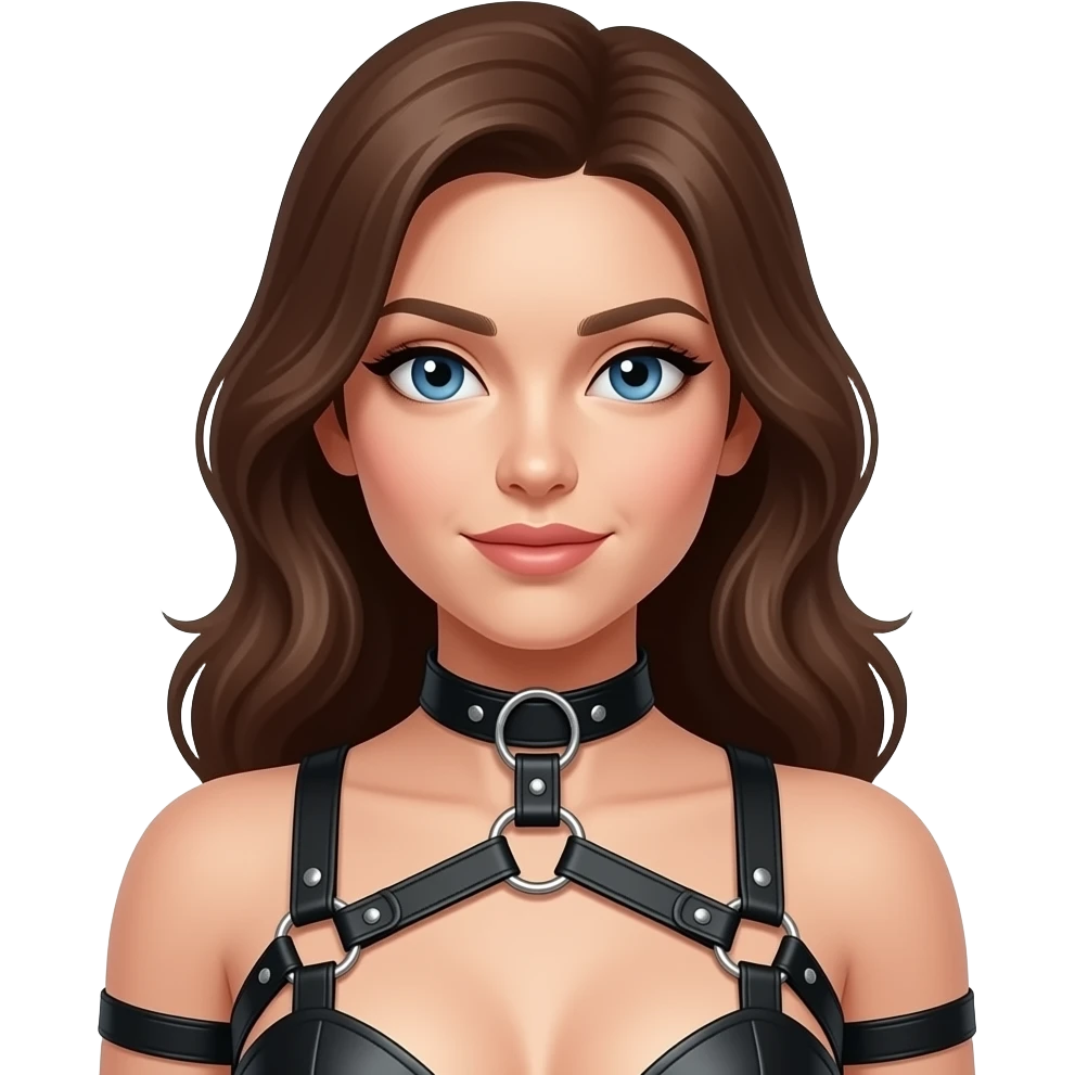 Naked woman in bdsm body harness emoji