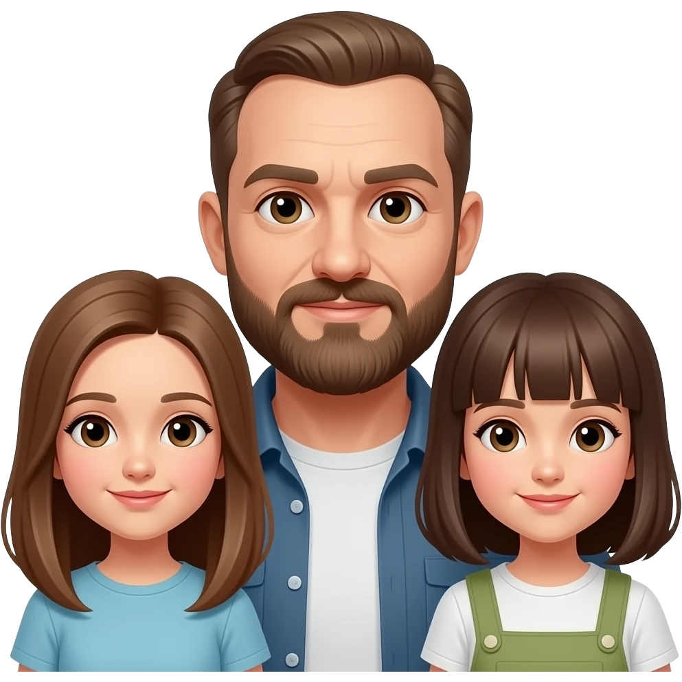 hombre con poco pelo y mucha varva y dos niñas emoji