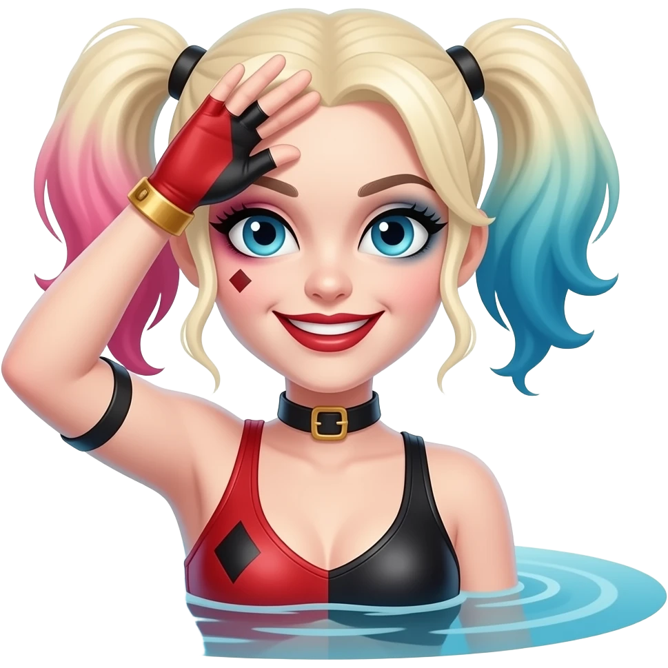 harley quinn nagando con la mano en la cabeza emoji