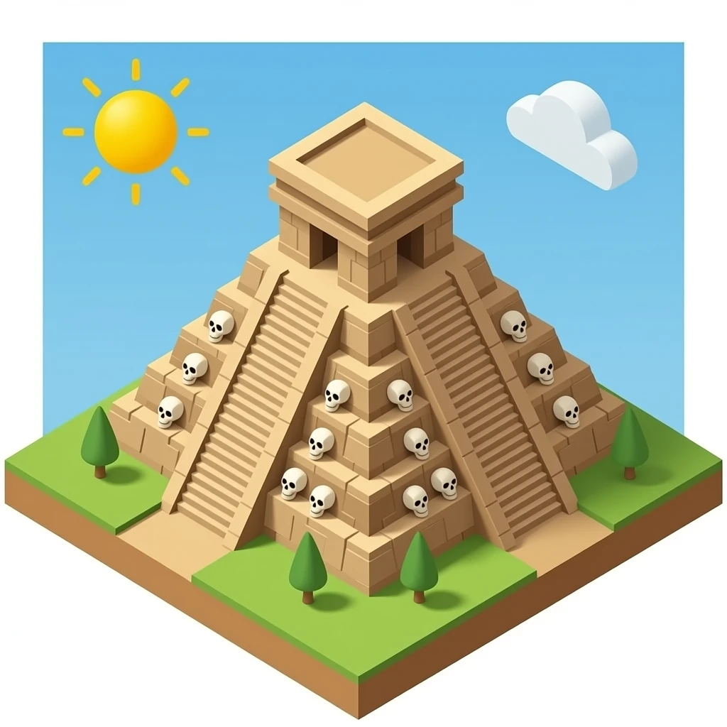 maya pyramid temple with skulls isometric view no groun, sky or background emoji