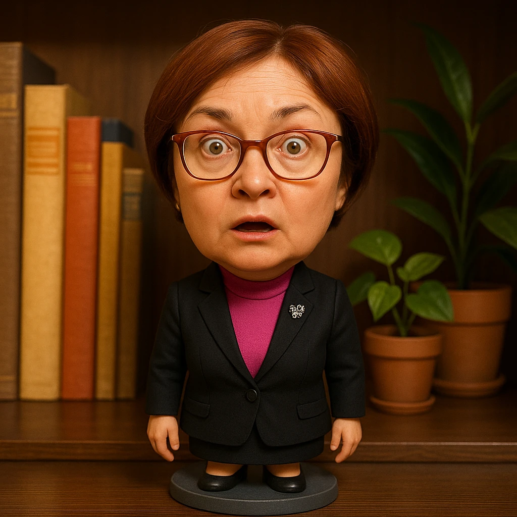 Удивленная Эльвира Набиуллина смотрит прямо на зрителя emoji