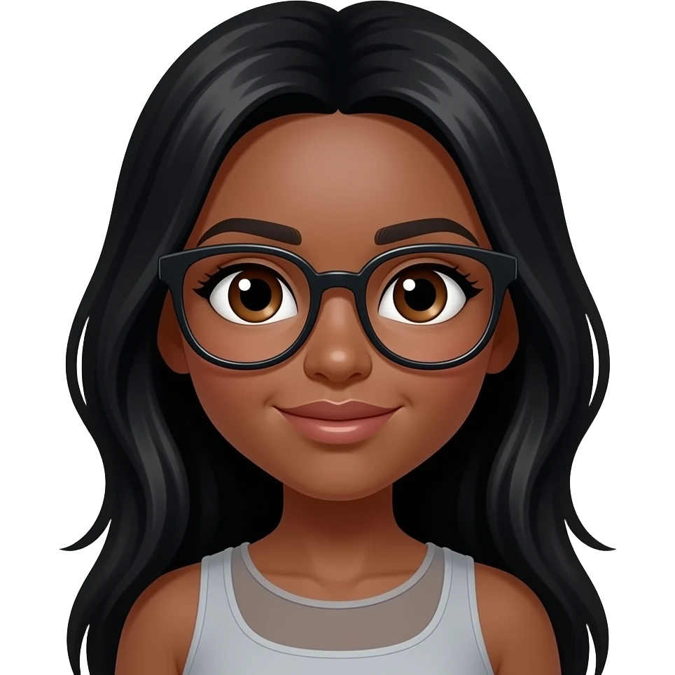 beautiful brown hair black girl with big brown eyes and glasses and big long black hair emoji