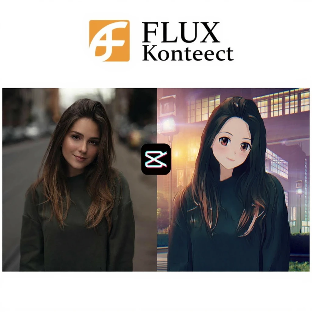 recreate this image and add logo of  text "FLUX Kontext" on top of it emoji