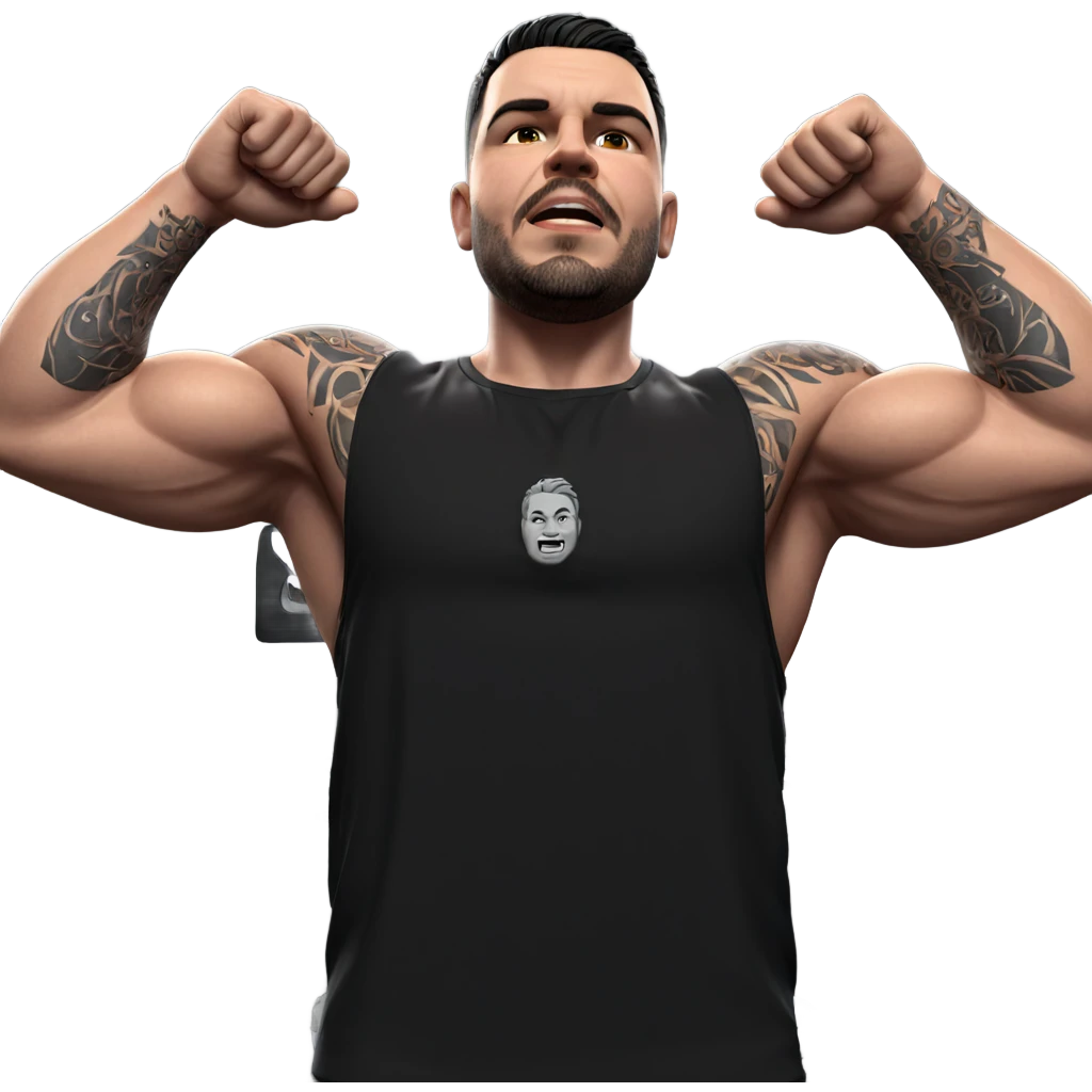 muscular guy with tattoos emoji