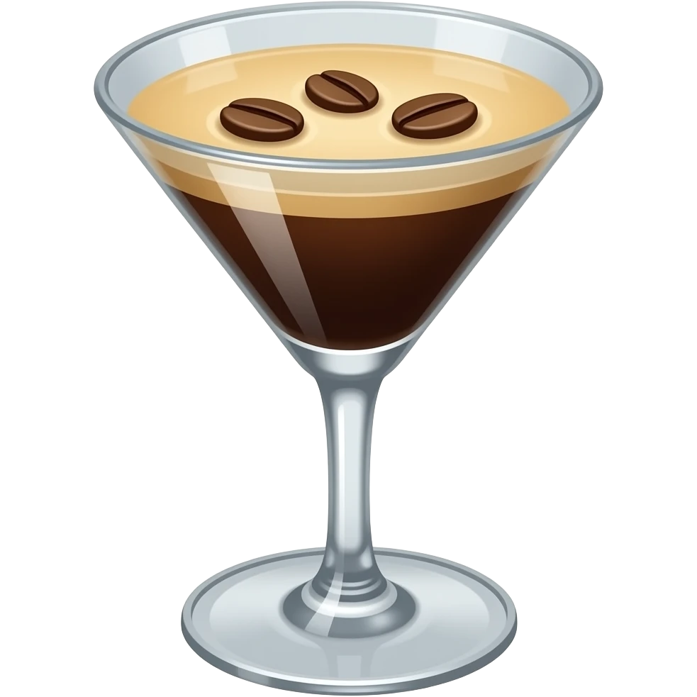Espresso martini with 3 beans floating in the liquid  put in martini glass emoji