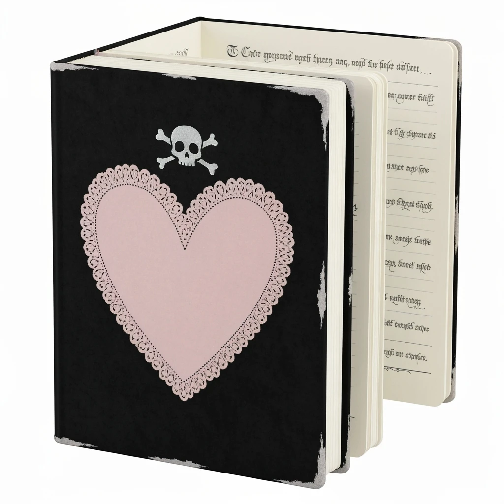 goth heart diary, cute, expressive, minimal emoji
