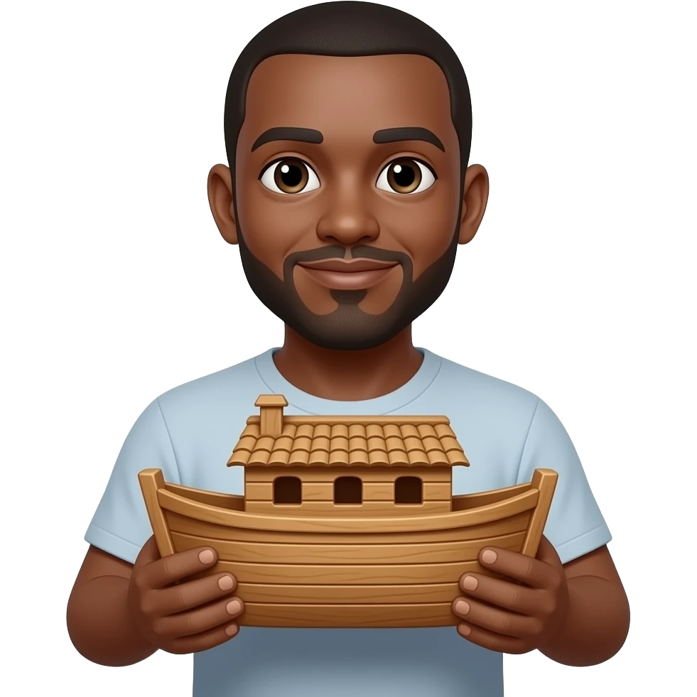 Black bald man playing Noah with an Ark emoji
