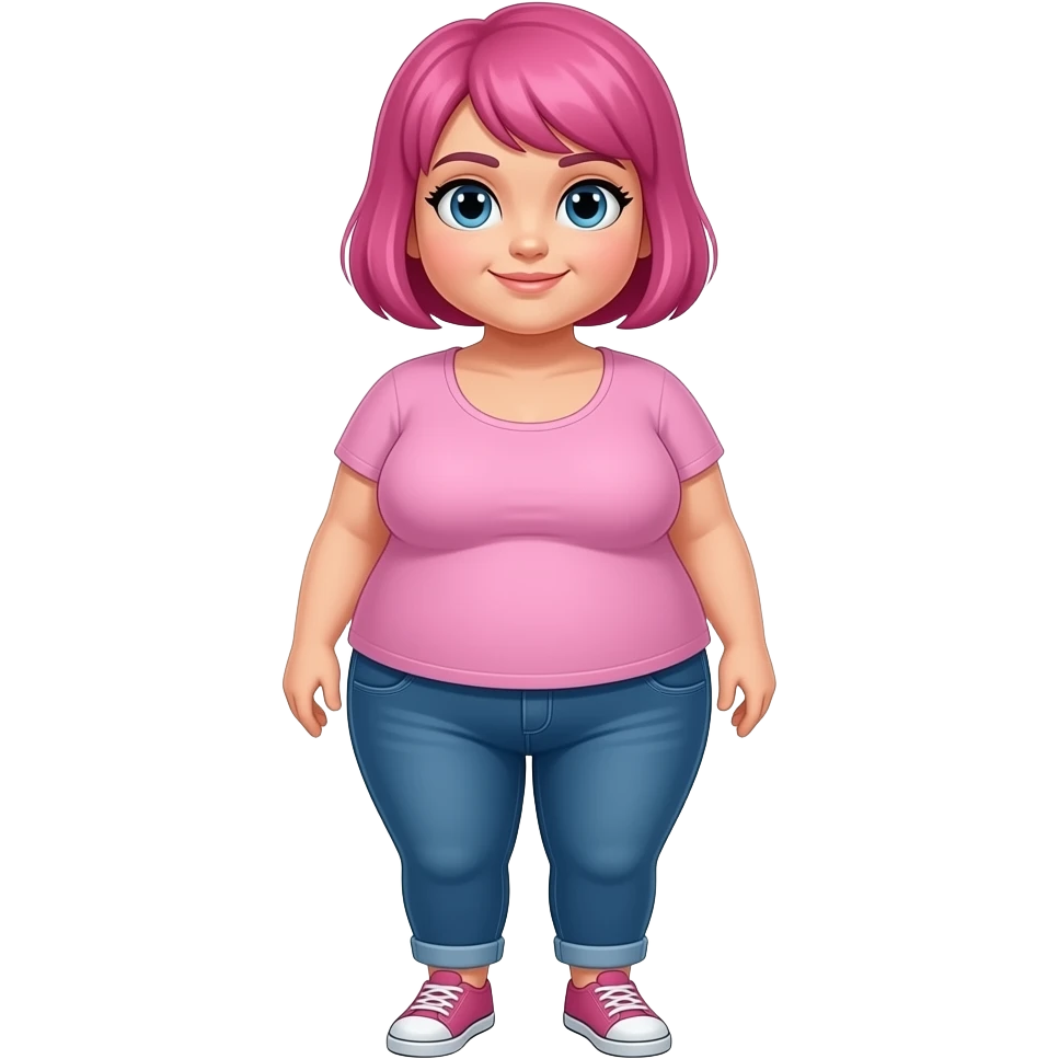 Chubby woman with short pink hair full body emoji