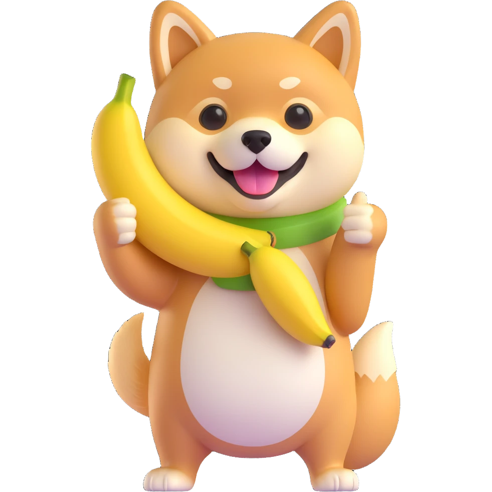 shiba inu showing thumb up and having banana emoji