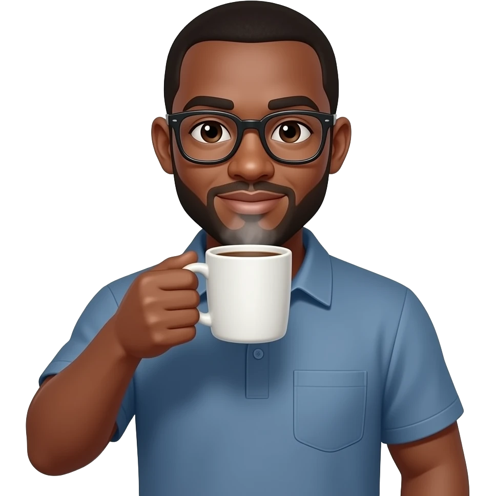 Bald black man with glasses drinking coffee coffee emoji