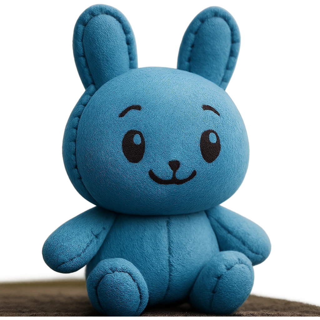 Extract the blue bunny plushie exactly as it appears in the original image, preserving all original details, colors, and face, with a transparent background. emoji