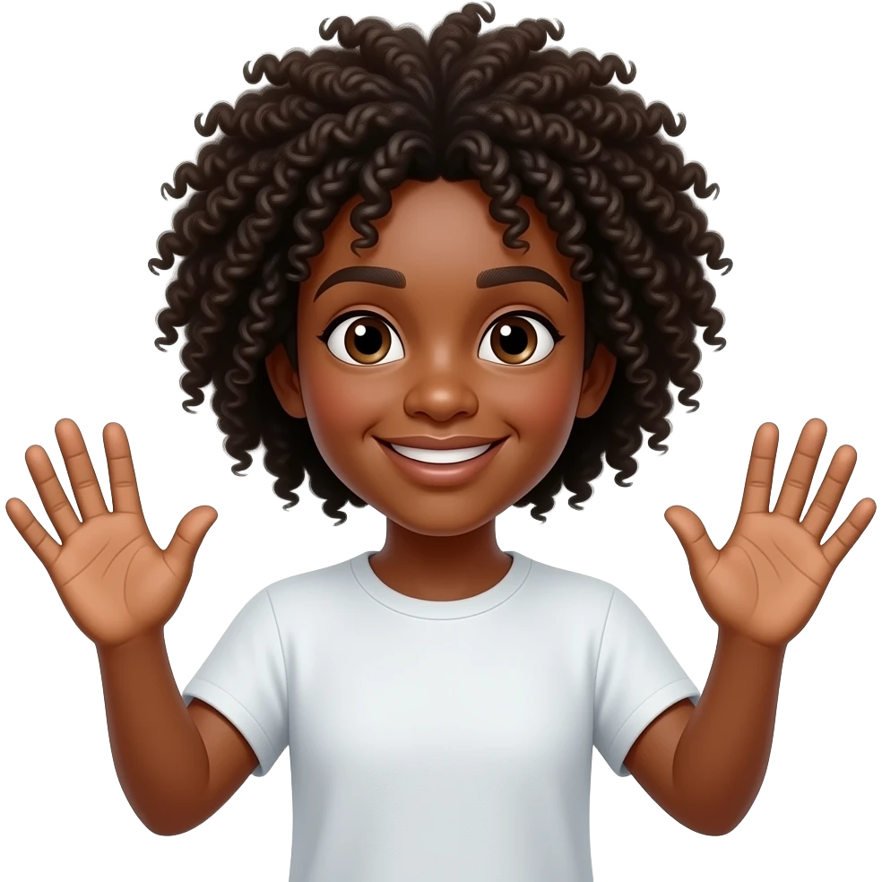 A black person with curly hair with  their palms out emoji