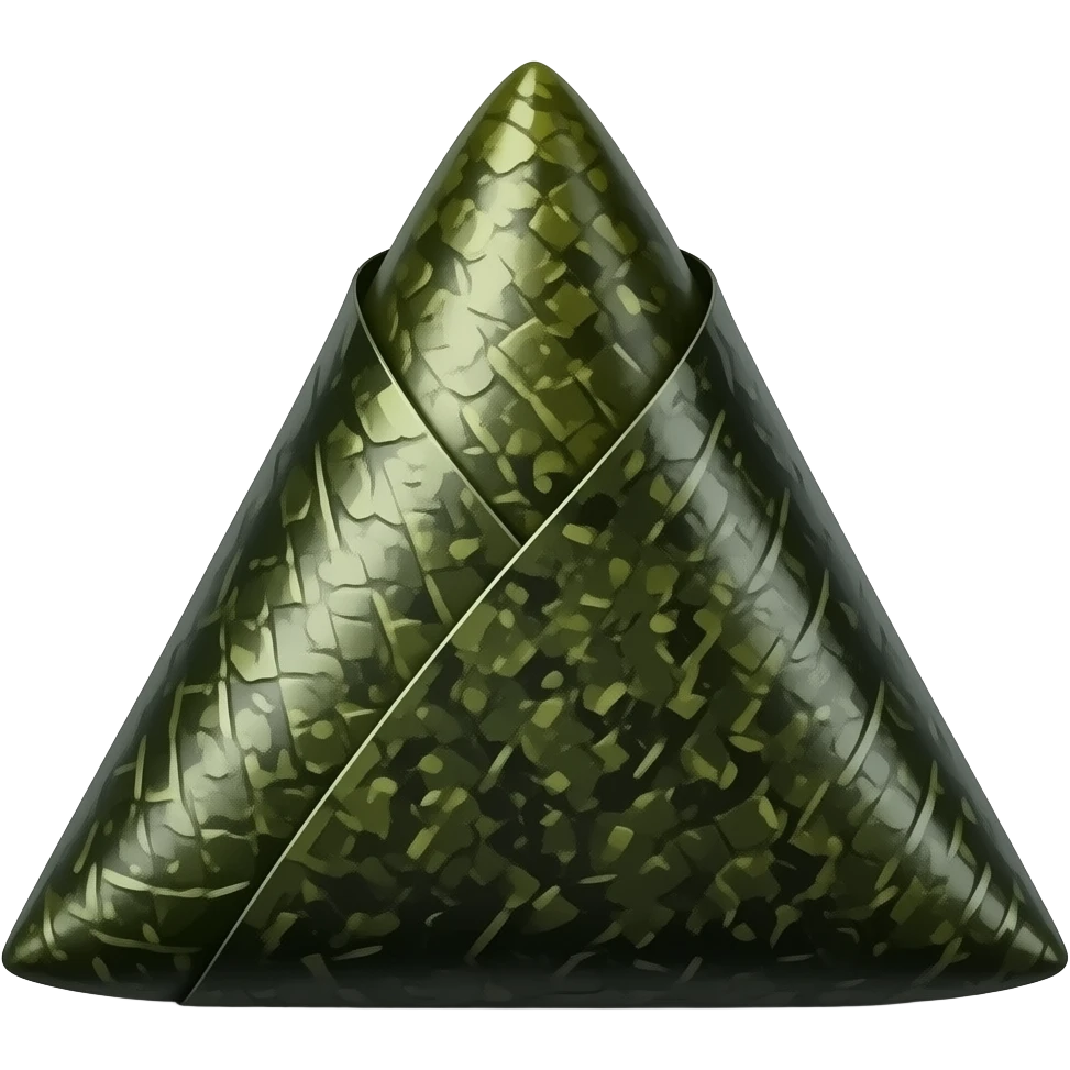 realistic triangle kimbap wrapped in seaweed, detailed nori texture, matte surface, simple isolated object, clean white background, minimal composition emoji
