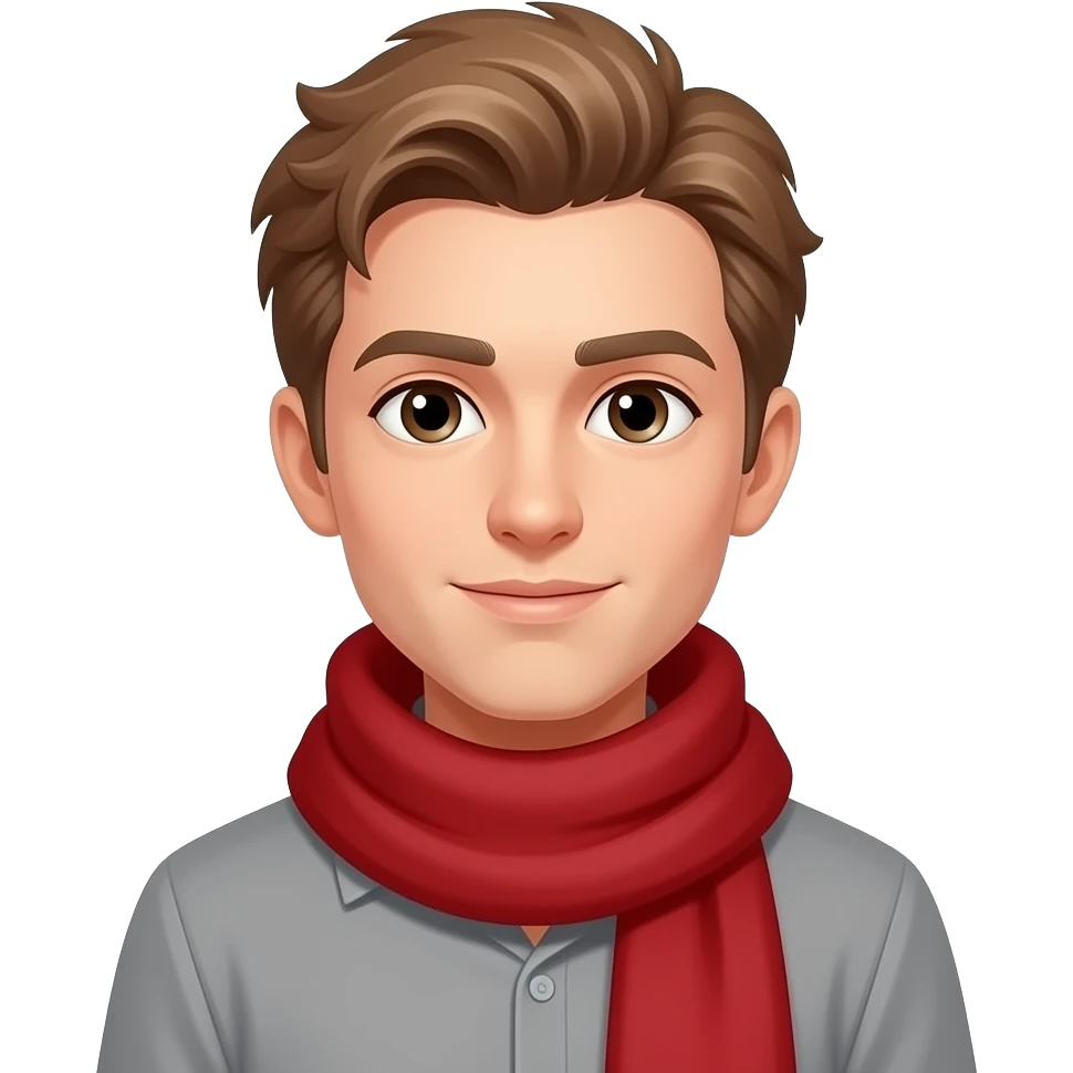 A character wearing a thick red scarf, light brown hair, neutral shirt. emoji
