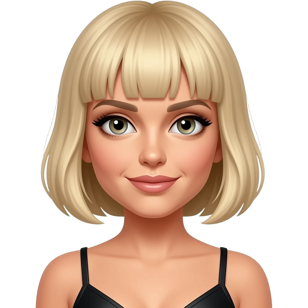 Victoria Beckham, fair skin, short blonde bob, black bodysuit and black heels. emoji
