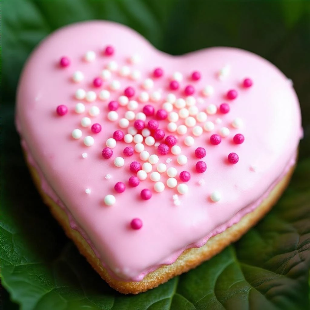 pink heart-shaped food with sprinkles emoji