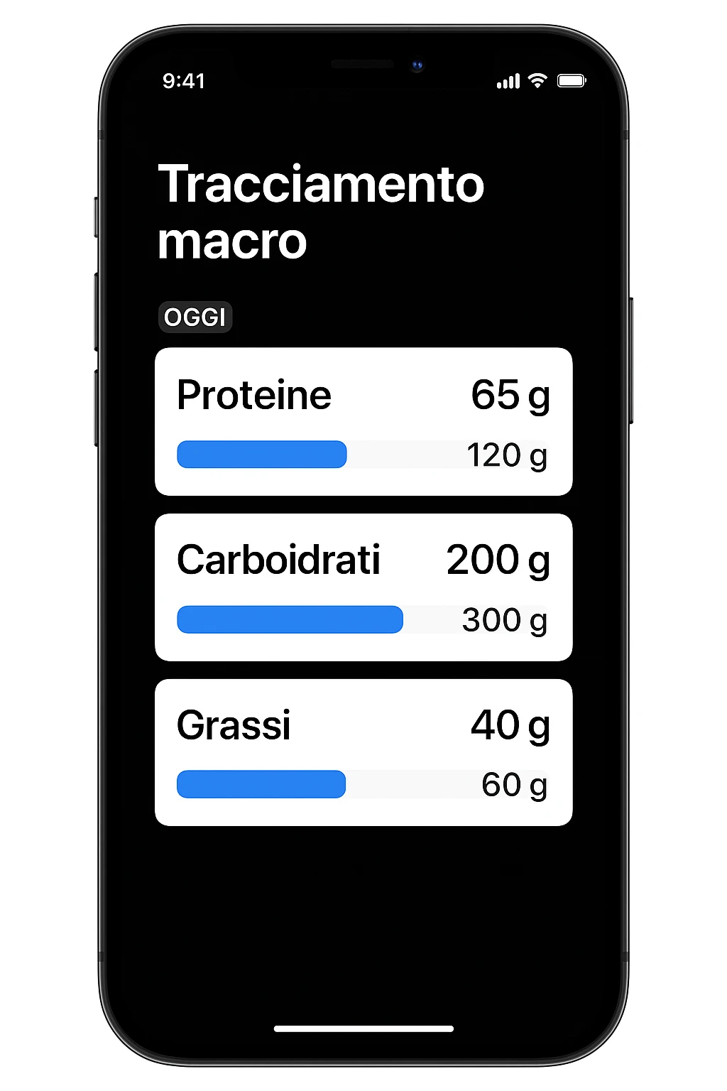 Tracking di macros alimentari su iphone in italiano emoji
