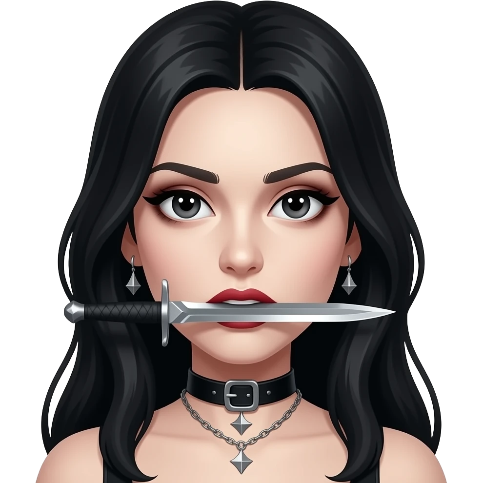 Gothic woman with a dagger in her mouth emoji