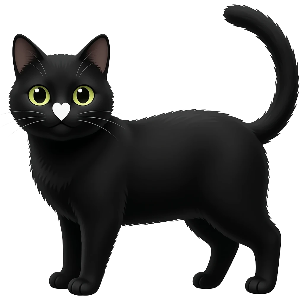 Black cat with white upsidedown heart shape centered around its nose emoji