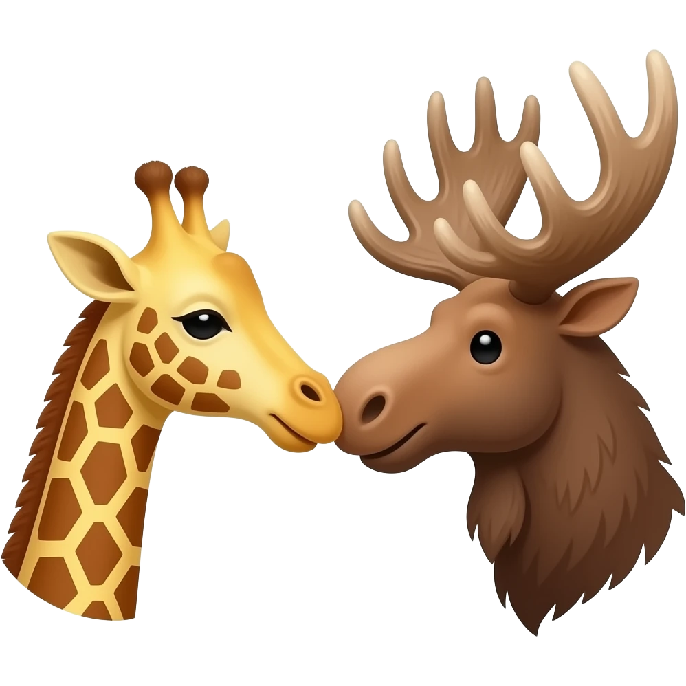 Einfacher Giraffenkopf und Elchkopf küssen sich emoji