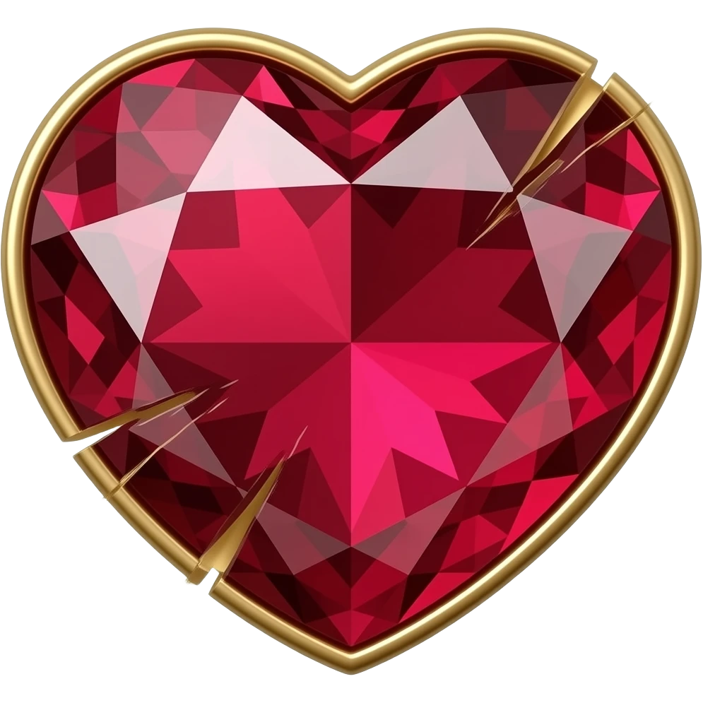 mirco-detailed ultra realistic sparkling broken heart shaped  deep red ruby gemstone 14k realistic gold ring, isolated, rendering, 8k hd. No emoji icons no emoji faces  emoji
