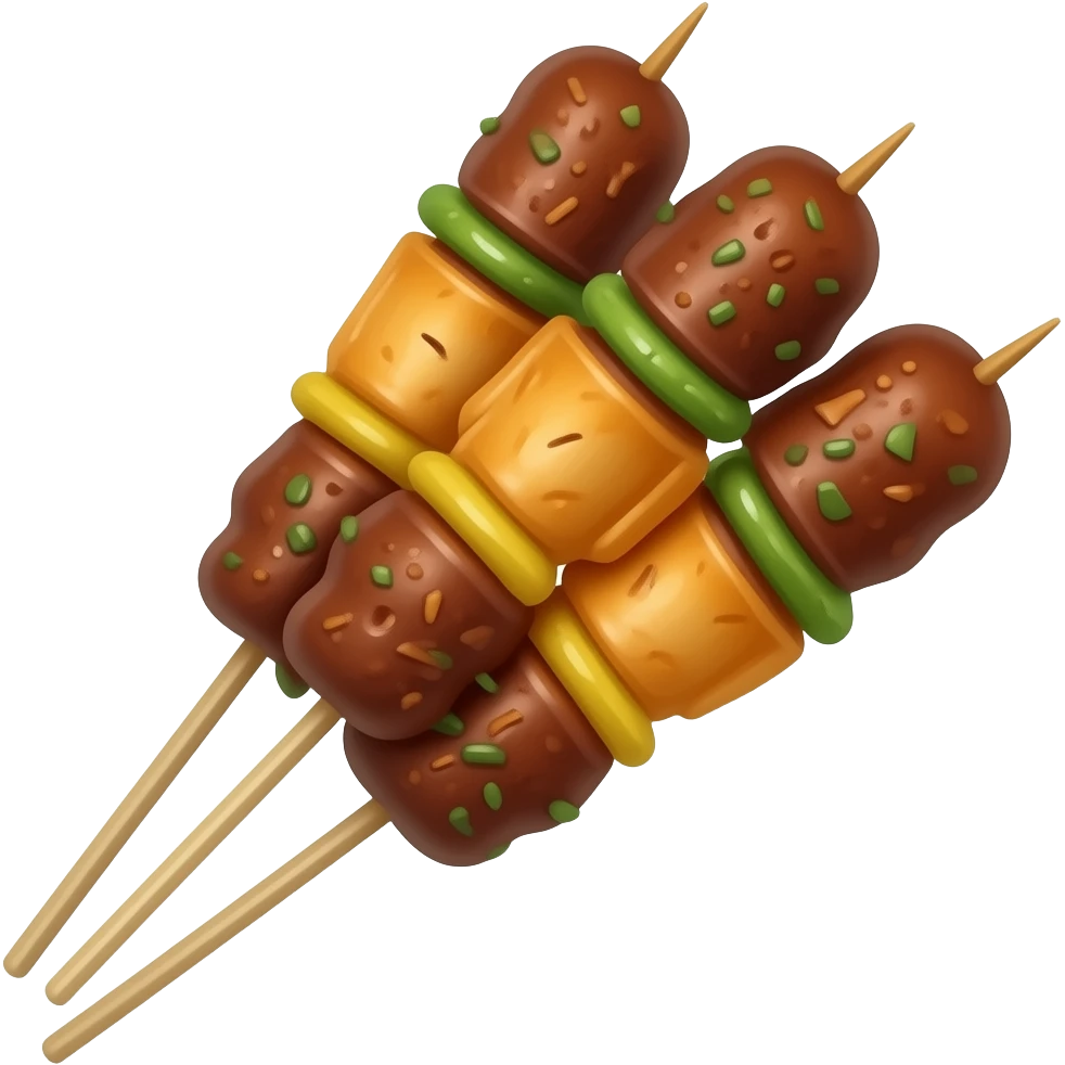 saté op een stokje zonder tussenstukjes graag, gewoon drie satétjes op 1 stokje emoji