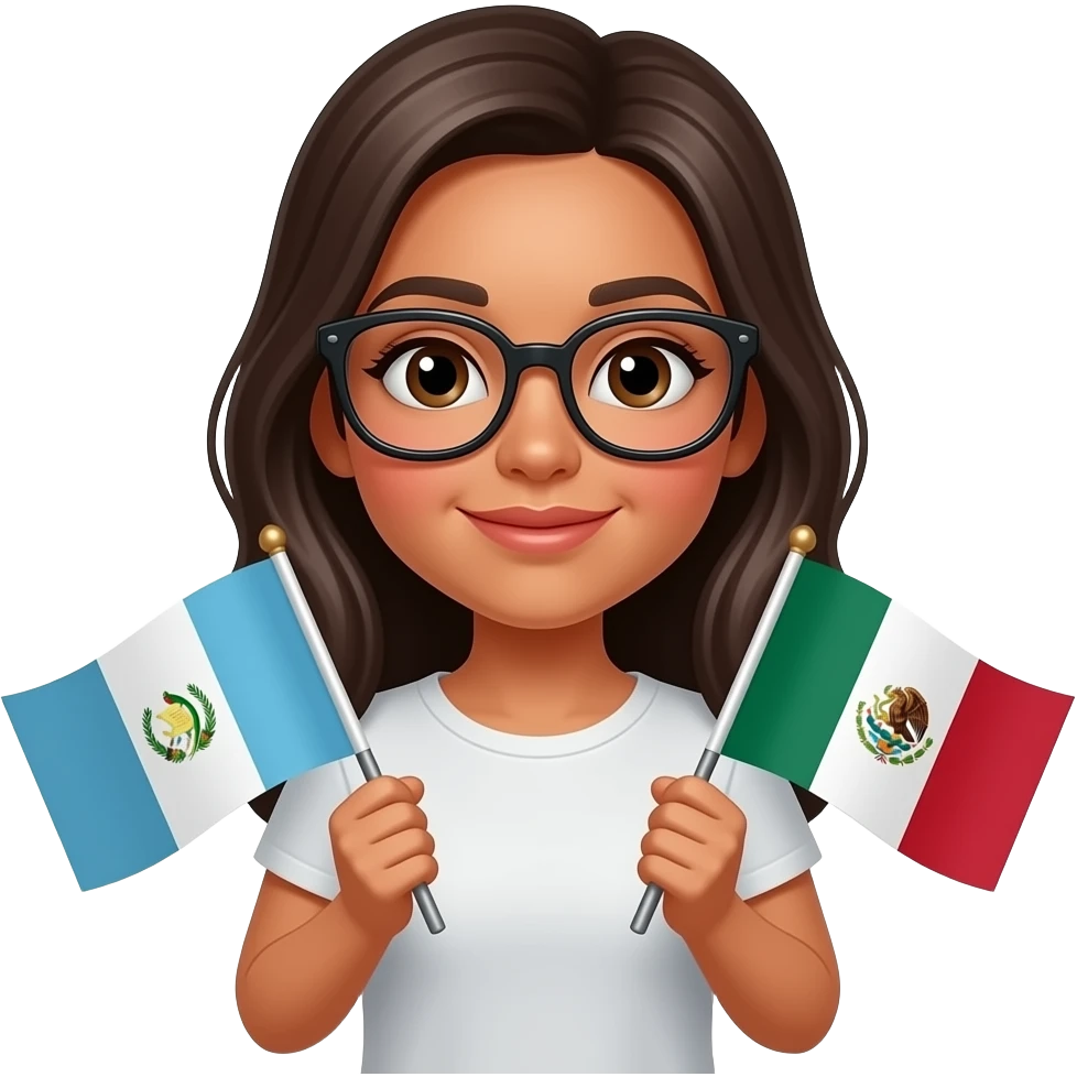 3D A Hispanic girl with glasses  holding a half Guatemala flag and half Mexican Flag emoji