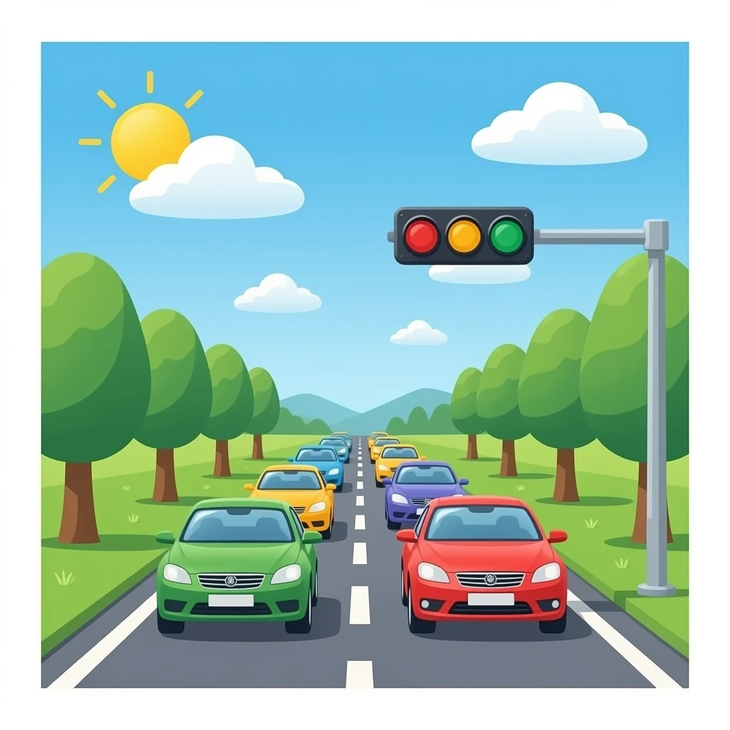 大马路上有车，有红绿灯，背景透明 emoji