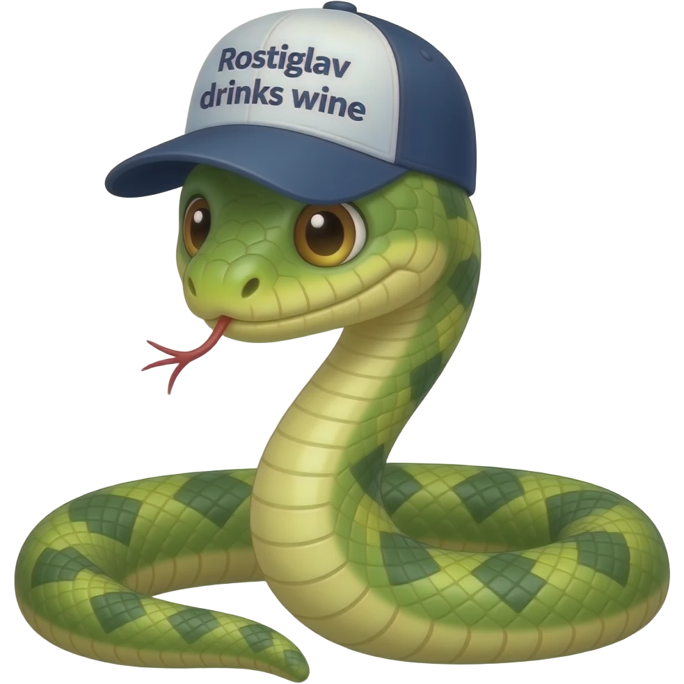 A snake in a cap with the inscription "Rostislav drinks wine" emoji