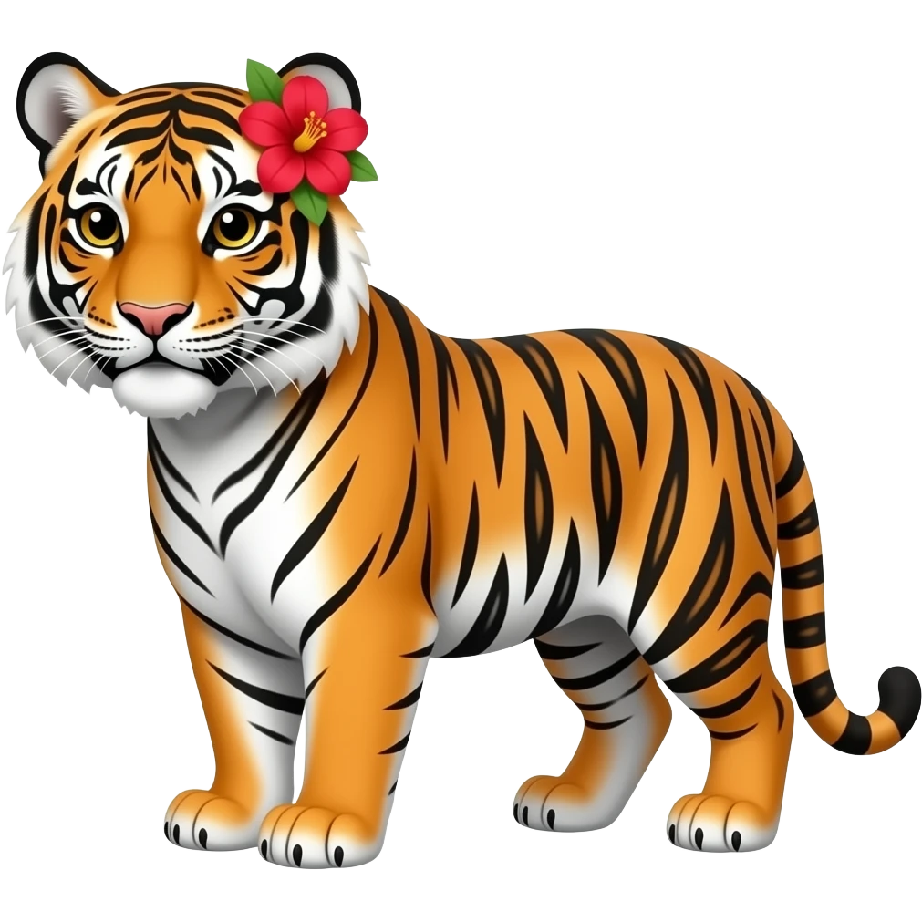 Tiger with red flower near ear emoji