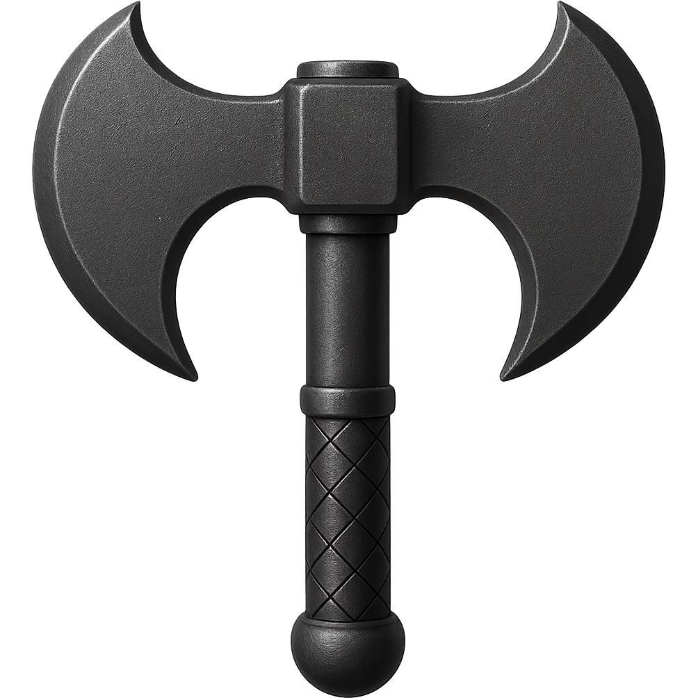 Make this steel battleaxe 10% darker, keep it crisp, shiny, and slightly fancier than iron, realistic metallic steel, emoji style, transparent background. emoji
