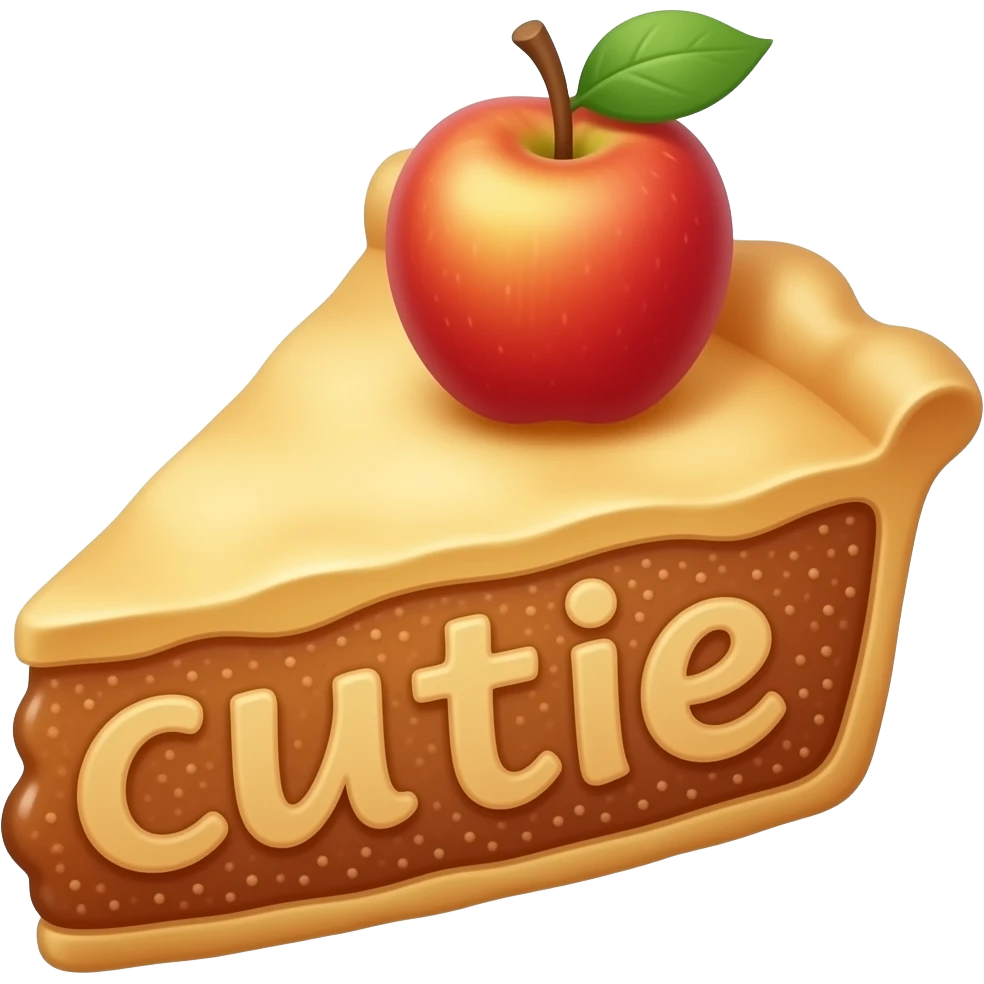 apple pie that says cutie on it emoji
