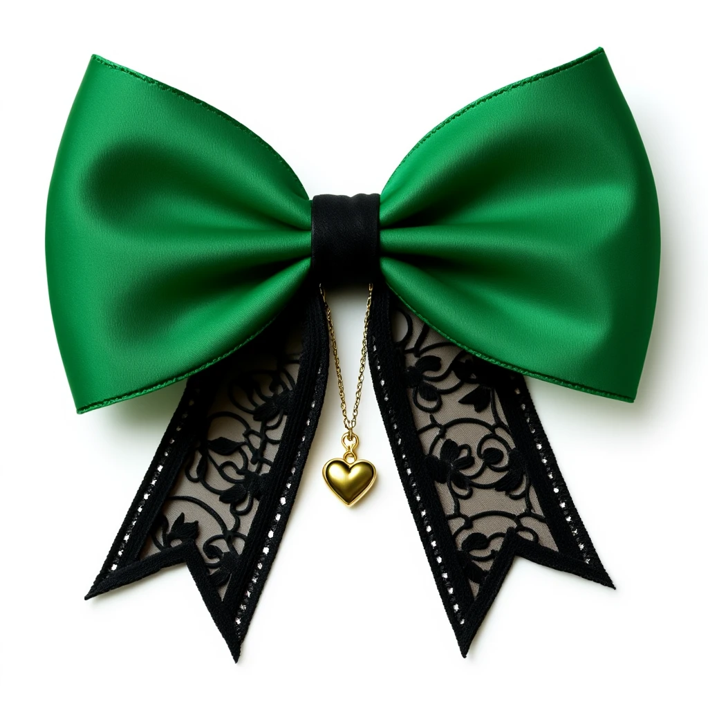 green gothic bow with black lace trim and heart charm, remove background' emoji