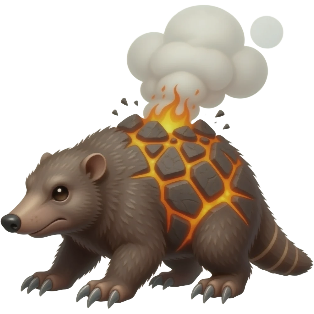 Magmole A burrowing beast that tunnels through hot rock with glowing iron claws. Its back vents release bursts of steam and cinders when threatened. emoji