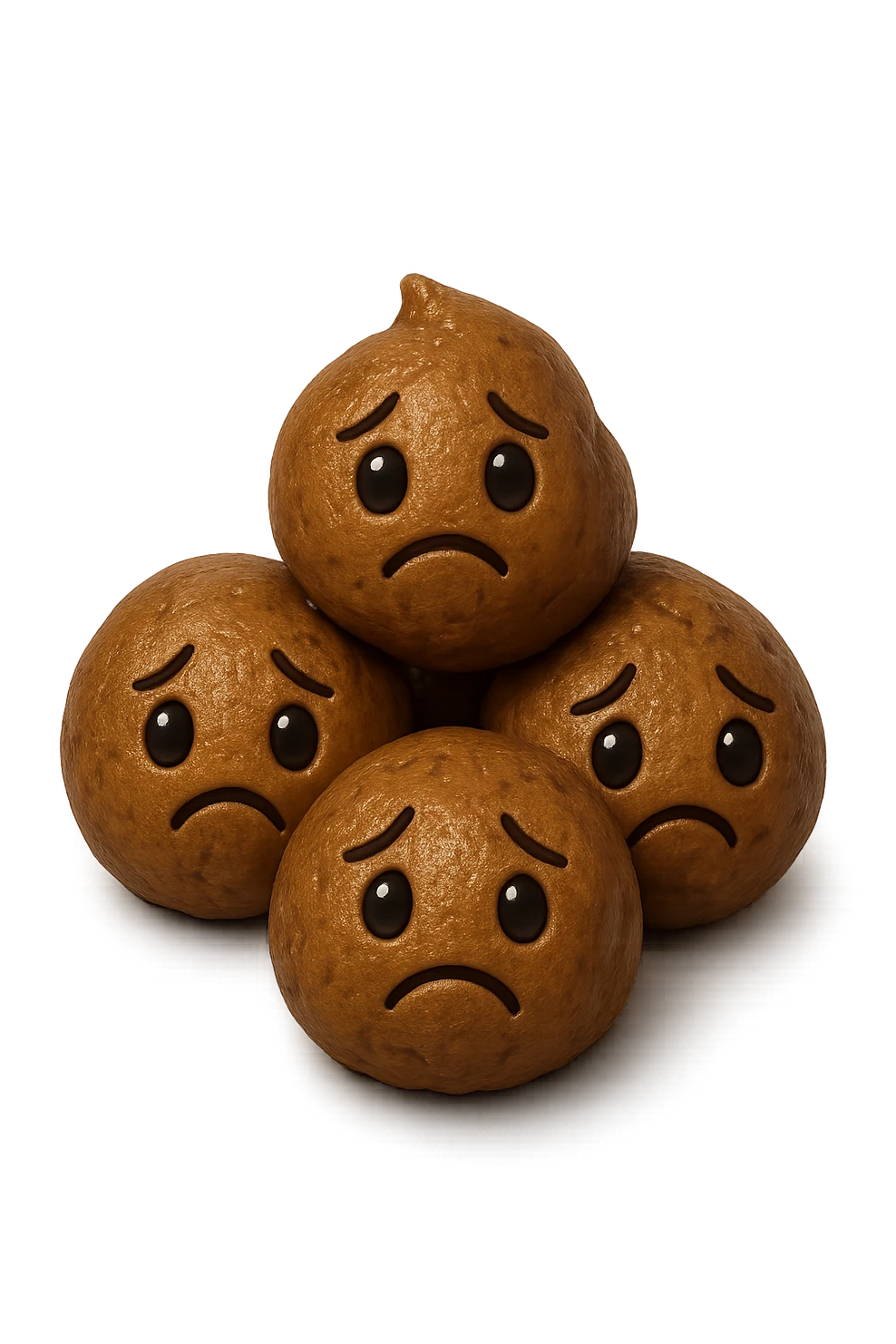 emoji stile iphone di una montagnetta di feci umane realistiche a palline tristi, iperrealistico 4k emoji