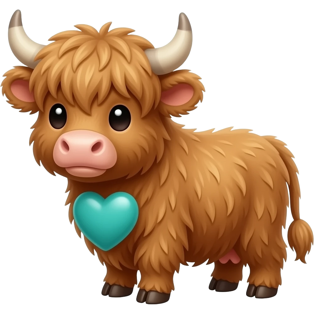 Very teeny tiny tiny  small brown Cute highland cow Big Big teal heart emoji