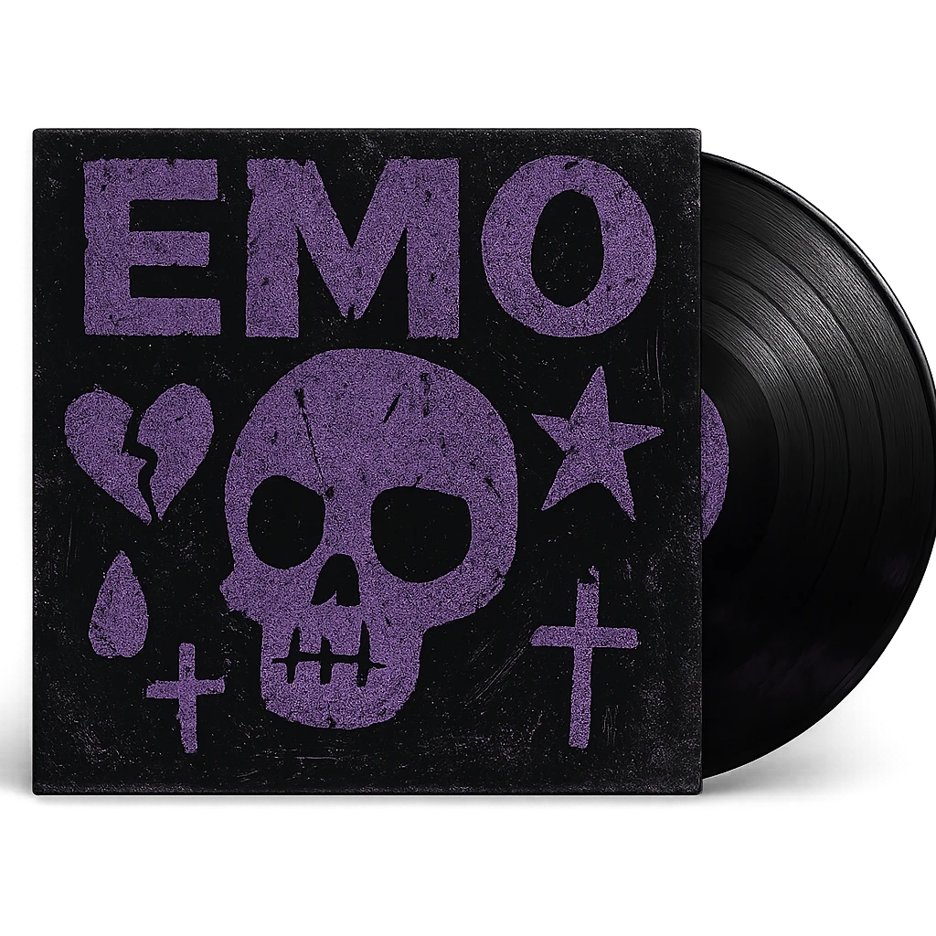 emo style black and purple vinyl record emoji