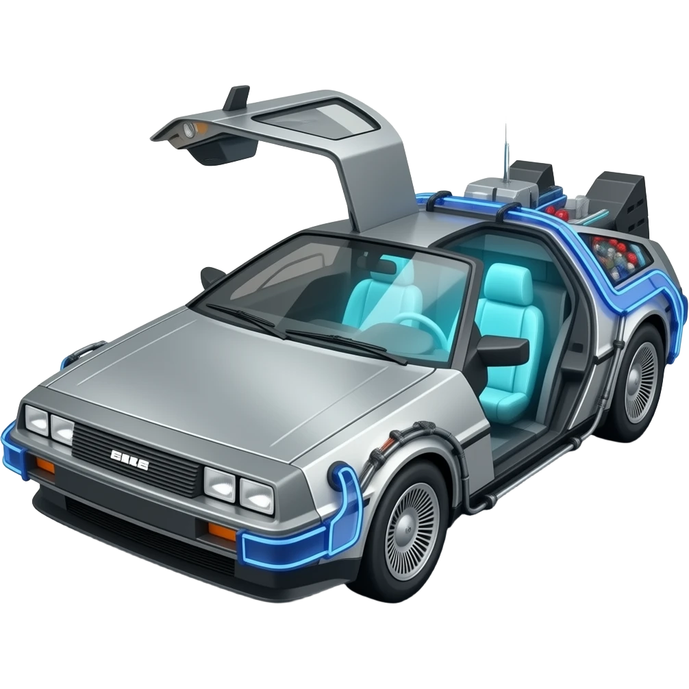 A Delorean car half physical, half hologram emoji