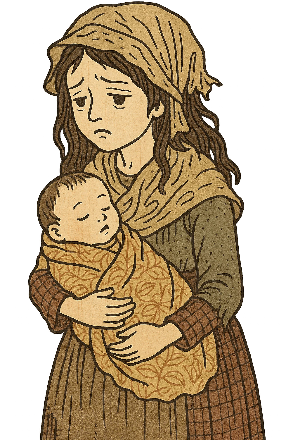 A poor victorian girl from the slums holding her baby brother emoji
