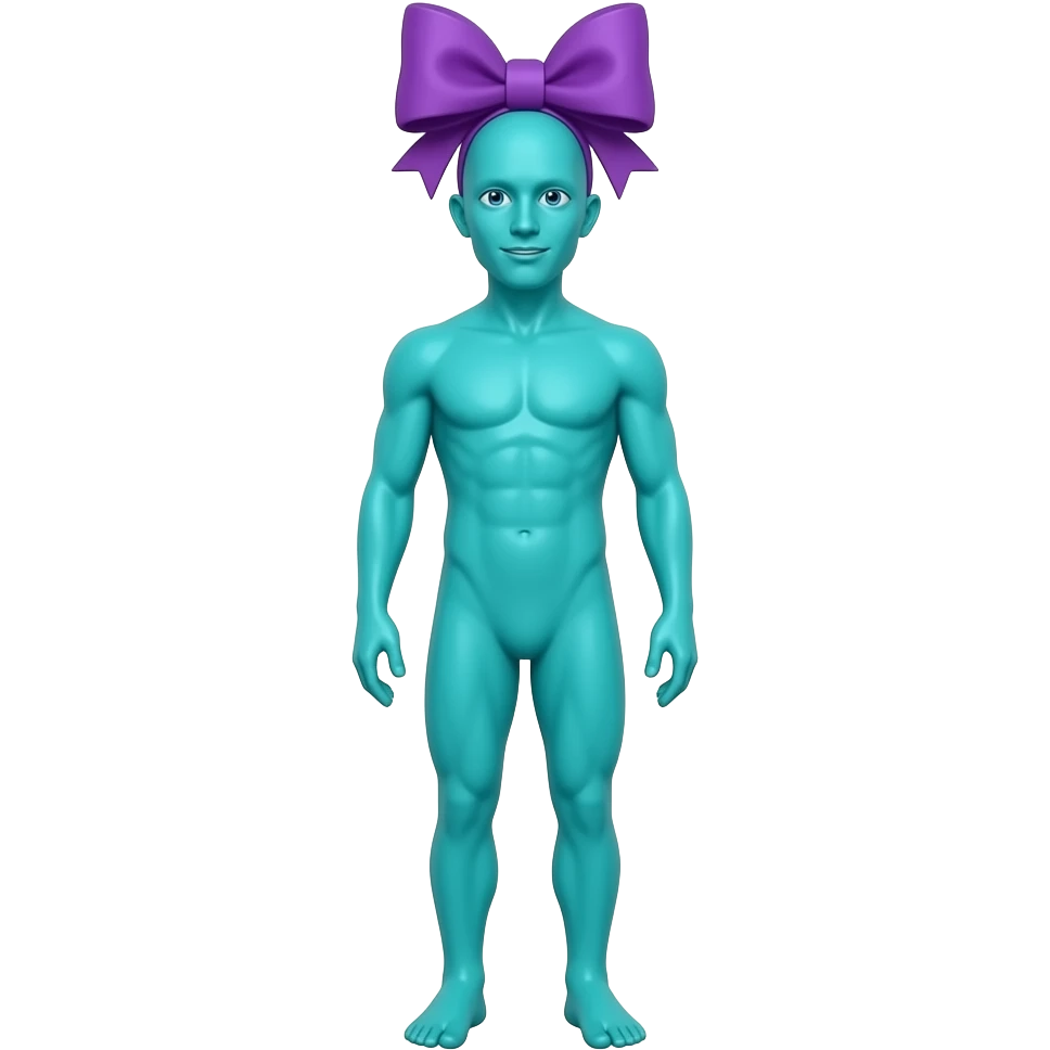 Dr Seuss style cyan big purple bow very tall full body emoji