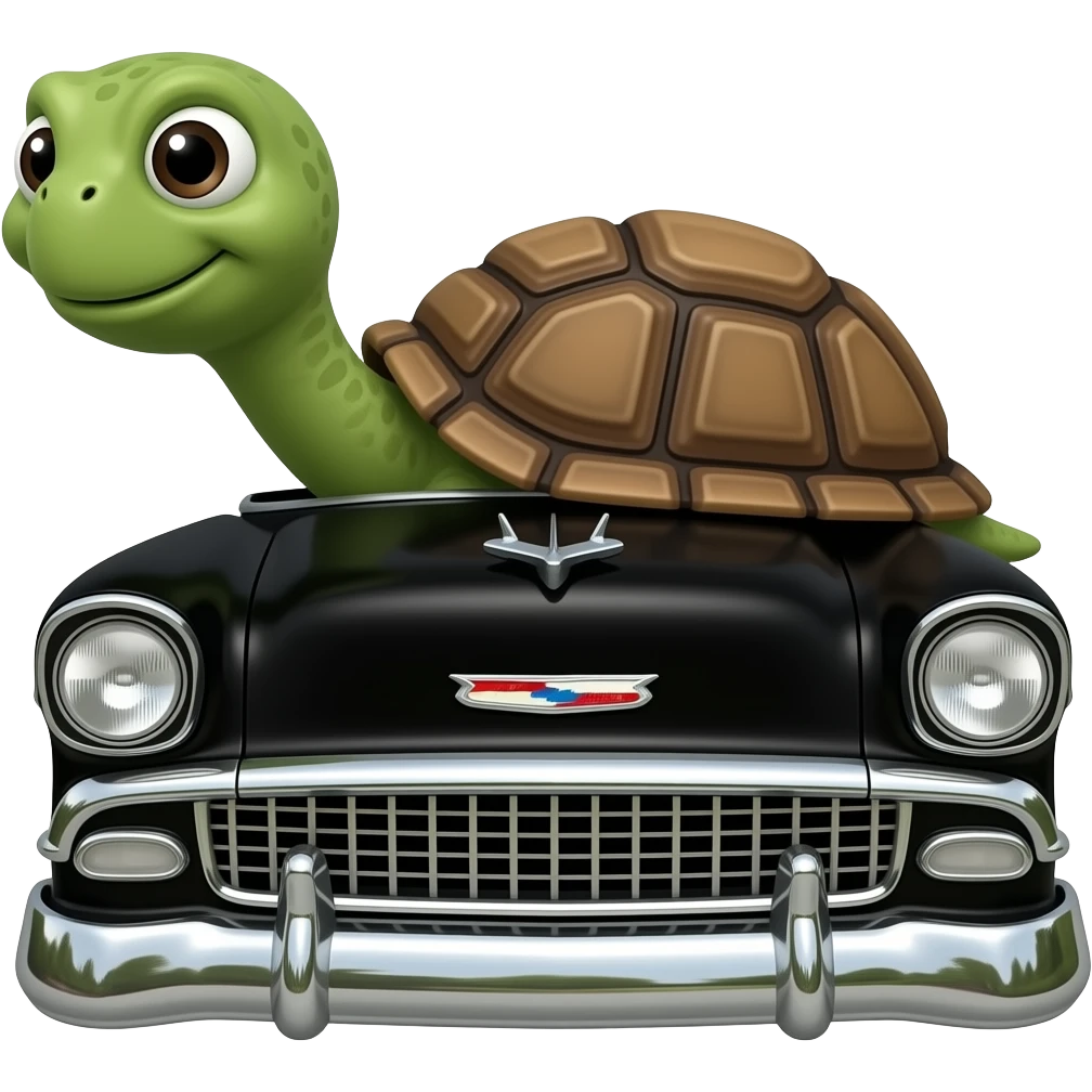 turtle driving black 1955 chevy 3/4 view emoji