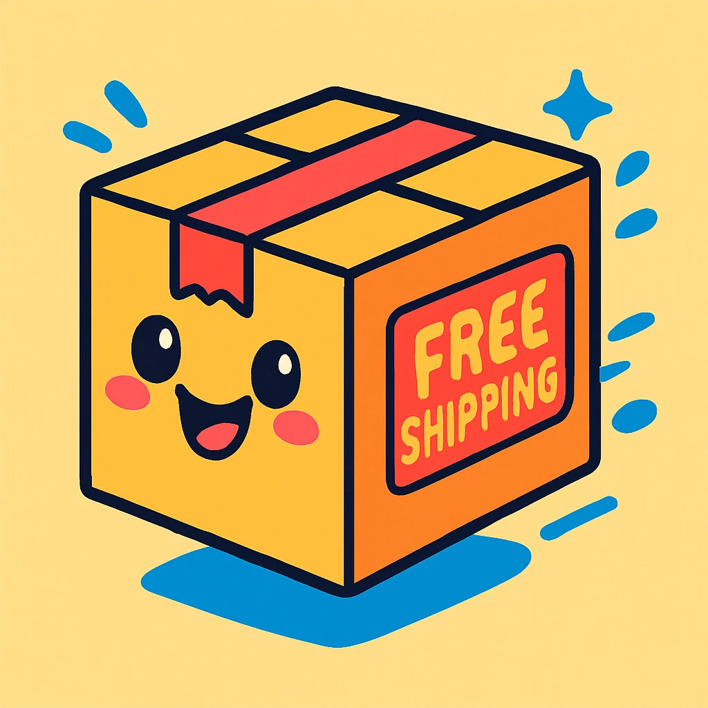 free shipping box, playful cartoon style emoji