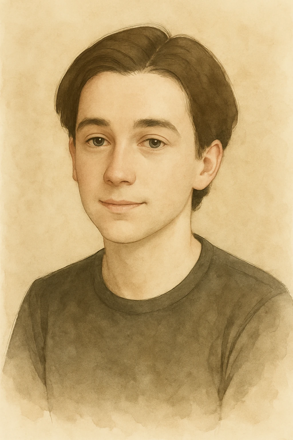 Create a smooth transitional animation between the two images, starting from a photorealistic portrait style and gradually shifting to a painterly, slightly watercolor effect character, then approaching a cartoonish style. emoji